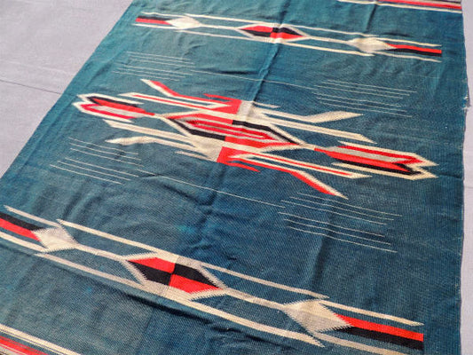 US ネイビーブルー・大判 ヴィンテージ・チマヨラグ・ブランケット・ネイティブ・インディアン