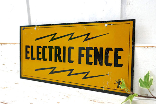 ELECTRIC FENCE 電気柵・USA・ティン製・ヴィンテージ・サイン・プレート 看板 工業系