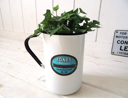 【JONES】USA!ラベル付き・白色・ホーロー製・アンティーク・イリゲーター/ガーデニング