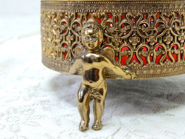 天使モチーフ・ベベルガラス・ゴールド・脚付き アンティーク・ジュエリーボックス・宝石箱 USA