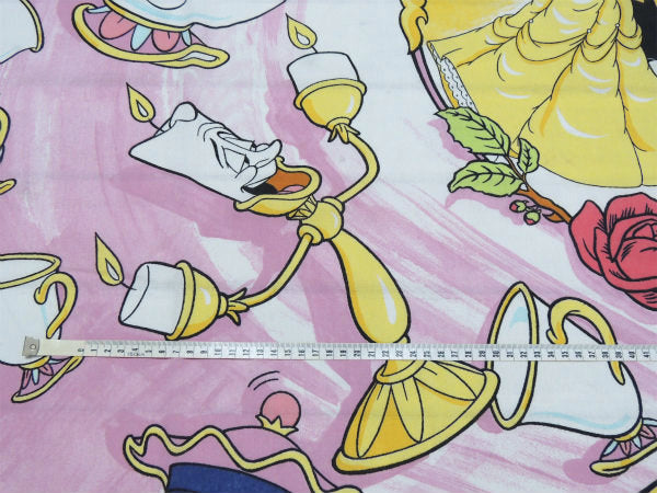 【美女と野獣】ディズニーアニメ・大柄プリント・ユーズドシーツ(フラットタイプ) USA