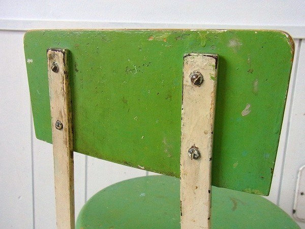黄緑色の木製×スチール製・ステップ付き・アンティーク・チェア/ハイチェア/イス　USA