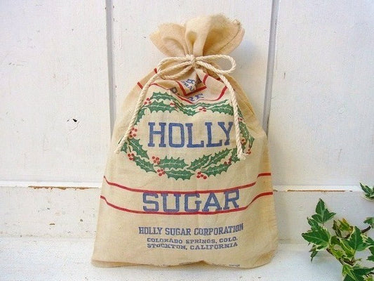 【HOLLY SUGAR】ヒイラギ柄・ヴィンテージ・シュガーサック/布袋/クリスマス USA