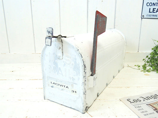 【U.S MAIL・31】USA・白色のブリキ製・ヴィンテージ・メールボックス/ポスト/郵便