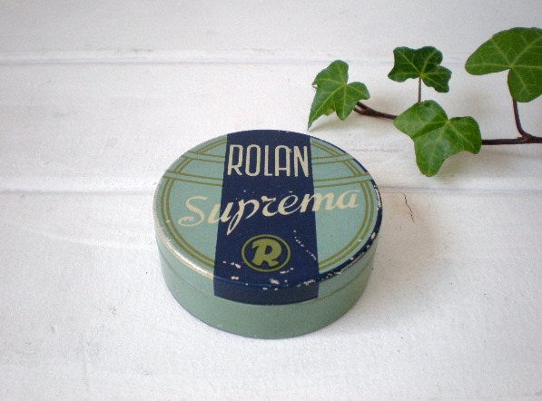 スペイン 蚤の市 ROLAN Suprema 若草色 レトロ アンティーク タイプライター リボン缶 ティン缶 ブリキ缶