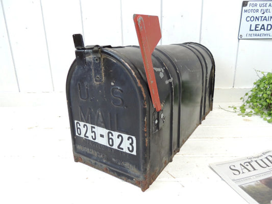 【625-623・U.S MAIL】ブラック・ブリキ・ヴィンテージ・メールボックス・ポスト・郵便受け