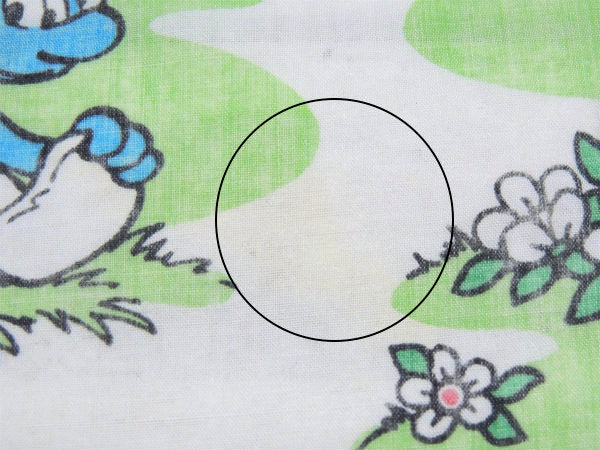 【スマーフ】SMURF・グリーンビレッジ柄・ヴィンテージ・ユーズドシーツ(1/2) USA