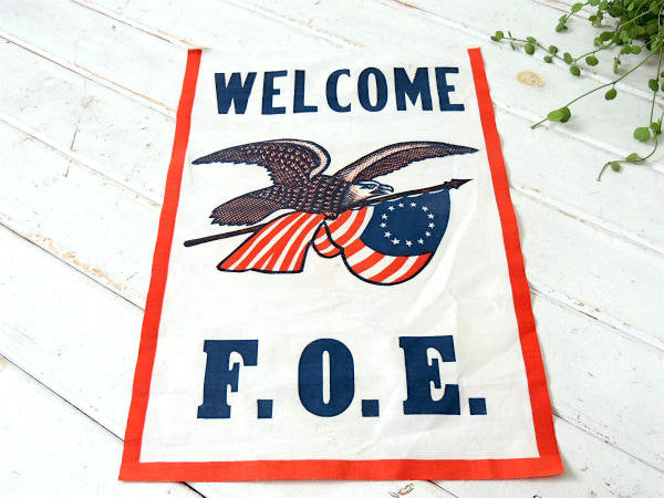WELCOM・FOE 13星・イーグル・アメリカンフラッグ・ヴィンテージ・バナー・旗 US