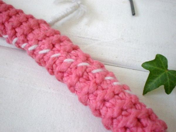 USA ピンク×ホワイト 手編み ニットカバー付き・ヴィンテージ 木製 ハンガー ハンドメイド