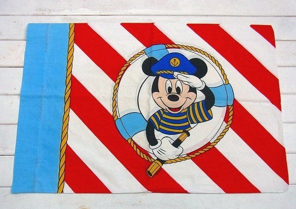 【ミッキーマウス】船長・マリン柄・ヴィンテージ・ピロケース/枕カバー USA
