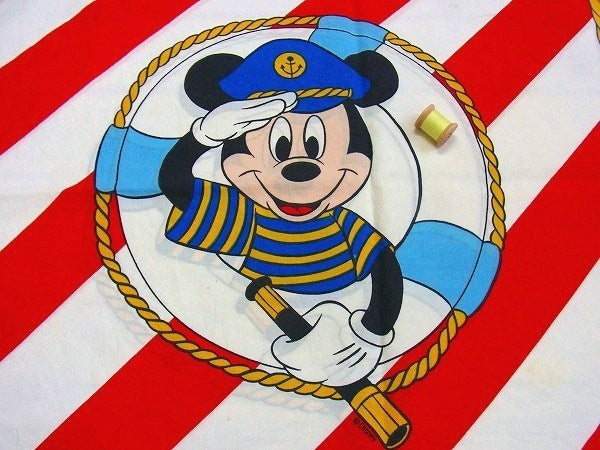【ミッキーマウス】船長・マリン柄・ヴィンテージ・ピロケース/枕カバー USA