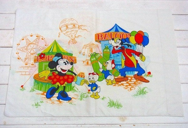 【OLDミッキーマウス】ミッキー&フレンズ・お祭り柄・ヴィンテージ・ピロケース/枕カバー USA