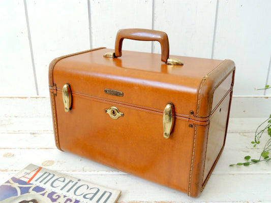 【Samsonite】サムソナイト・鍵付き・キャメル・ヴィンテージ・メイクボックス・コスメボックス