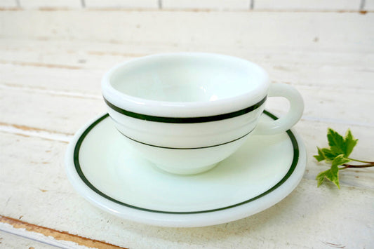 アメリカ製 オールドパイレックス×コーニング グリーンライン ヴィンテージ カップ&ソーサー 食器④