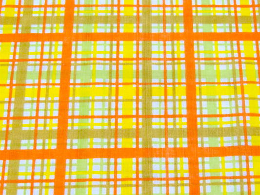 アメリカ製!イエロー×オレンジ色・チェック柄・70'sヴィンテージ・フラットシーツ(1/2)