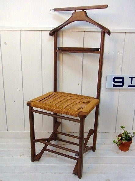 イタリア製 折り畳み 椅子付き アンティーク スタンドハンガー コートハンガー チェア