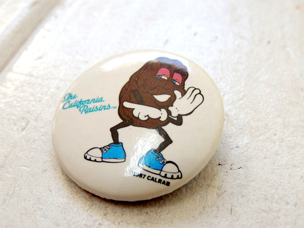 1987's・カリフォルニアレーズン ポーズ柄・ズンちゃん・ビンテージ・缶バッジ・USAアメキャラ
