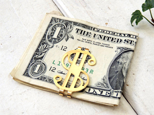 【ドル・$・モチーフ】ゴールドトーン・ヴィンテージ・マネークリップ・ファッション・アクセサリー