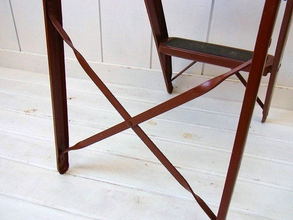 アメリカンビンテージ USA ブラウン スチール製 ヴィンテージ ステップラダー 脚立 DIY 工業系