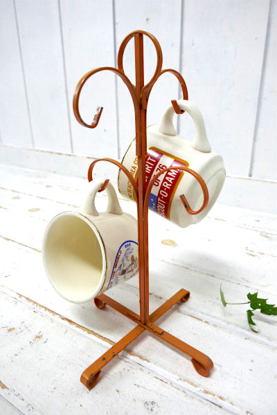 4脚用・オレンジ・ヴィンテージ・アイアン製・マグツリー・マグカップホルダー