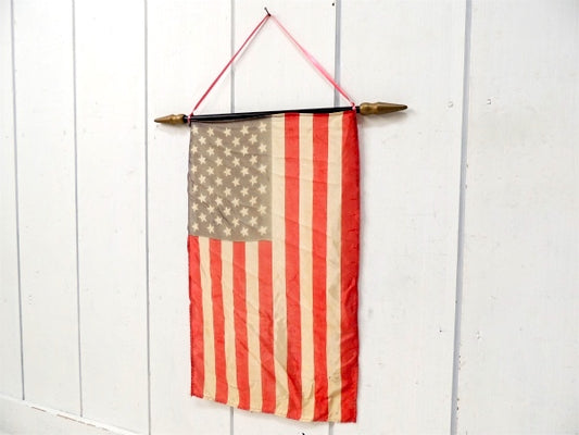 【タペストリー式】木製ポール・50星・ヴィンテージ・星条旗/アメリカンフラッグ/国旗 USA