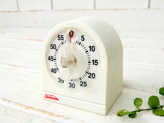 【Sunbeam】ホワイト・プラスティック製・ヴィンテージ・キッチンタイマー/タイマー USA