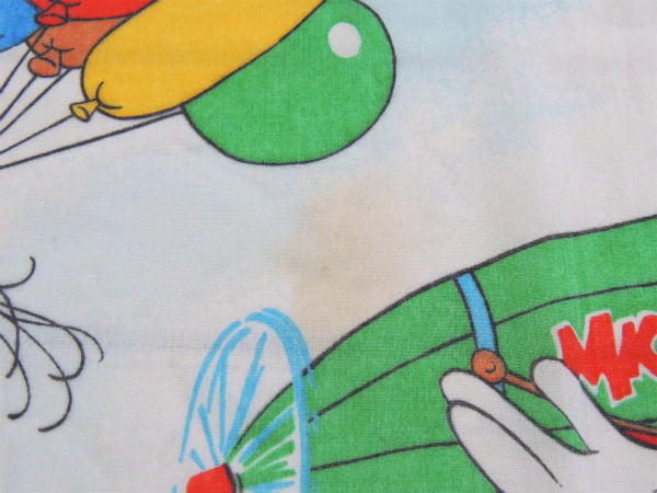 【ミッキー&フレンズ】飛行船柄・ダブルサイズ・ヴィンテージ・ユーズドシーツ(フラットタイプ)