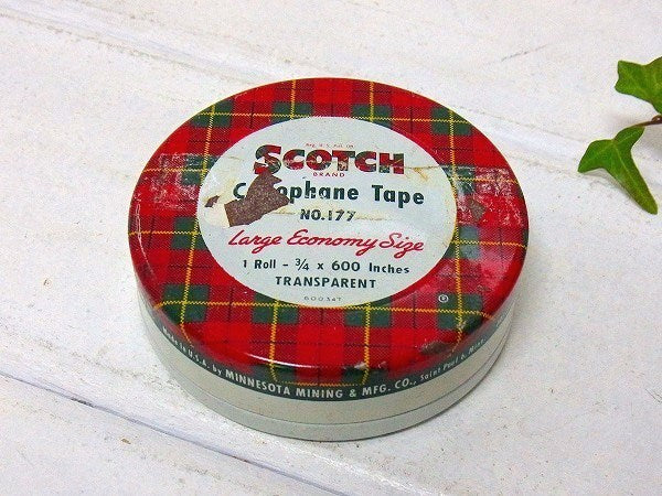 Scotch スコッチ社・赤色 タータンチェック柄・ティン製・ヴィンテージ・テープ缶 USA