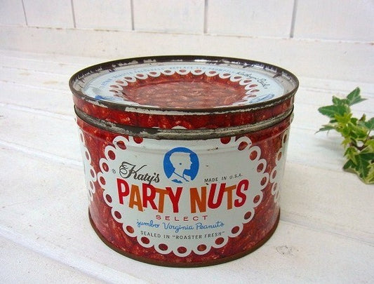 【Katy's PARTY NUTS】ピーナッツのフタ付きヴィンテージ・ティン缶/ブリキ缶 USA