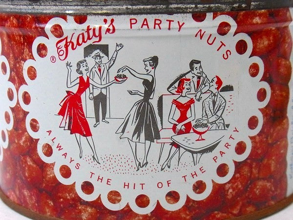 【Katy's PARTY NUTS】ピーナッツのフタ付きヴィンテージ・ティン缶/ブリキ缶 USA