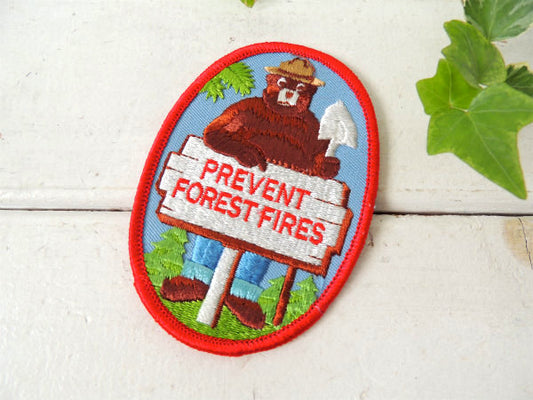 【1940y~/スモーキーベア/刺繍】ビンテージ・ワッペン/パッチ・メッセージ付き