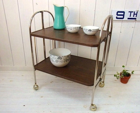 【FOLD'N ROLL】ウッド柄・ヴィンテージ・フォールディング・ワゴン/キッチンワゴン USA