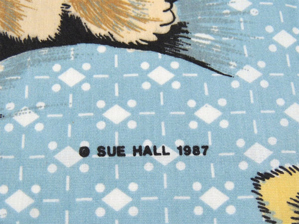【SUE HALL 1987】犬&ネコのイラスト柄・ヴィンテージ・ユーズドシーツ(1/2) USA