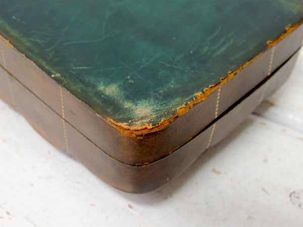 ITALY 革 イタリア レザー 型押し 紋章柄 アンティーク 宝石箱 ジュエリーボックス&ケース