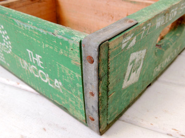 【7up】セブンアップ・ドリンク・緑色・仕切り付き・70'ヴィンテージ・木箱/ウッドボックス USA