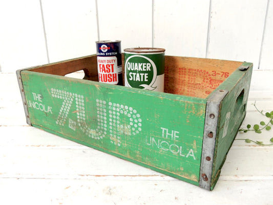 【7up】セブンアップ・炭酸ドリンク・緑色・70'ヴィンテージ・木箱/ウッドボックス USA