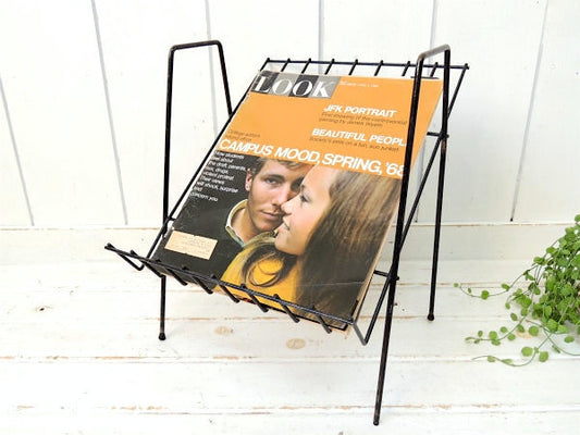 ミッドセンチュリー ブラック・メタル製・ヴィンテージ・マガジンラック US マガジンスタンド