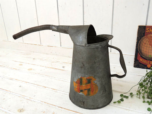 H・US・オハイオ ブリキ製・ヴィンテージ・オイルジャグ・ガレージ&モータ系・USA