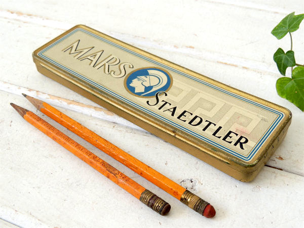 【ドイツ製・MARS・STAEDTLER】ヴィンテージ・ペンシルケース+鉛筆2本付き・TIN缶
