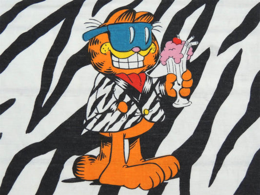 【ガーフィールド】ゼブラ柄・アメコミ・70'sヴィンテージ・ユーズドシーツ(フラットタイプ) USA
