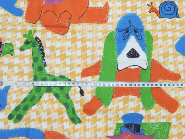 手描きアニマル柄×千鳥格子・デッドストック・ヴィンテージ・ファブリック/生地/テキスタイル USA