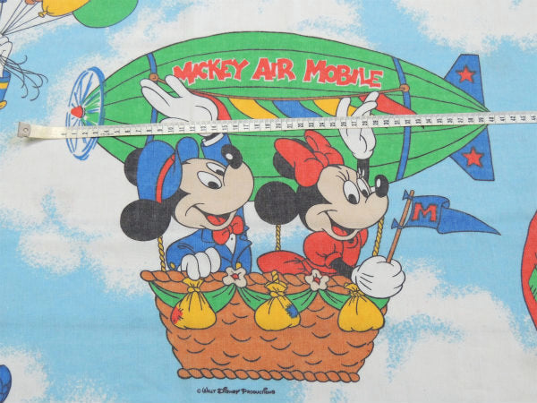 【ミッキー&フレンズー】ディズニー・空を飛ぶ飛行船・ヴィンテージ・ユーズドシーツ(フラットタイプ)