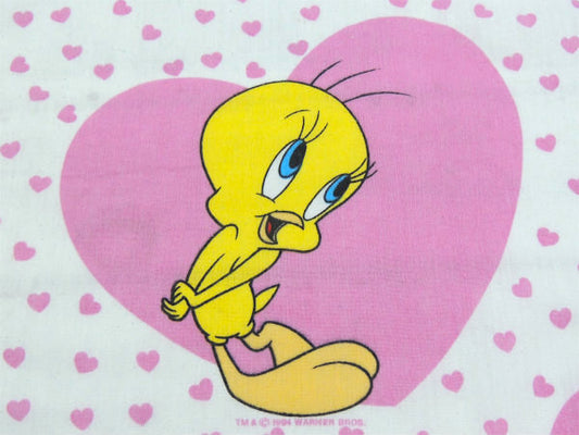 【ルーニーテューンズ】トゥイーティー&バッグスバニー・ハート柄・ユーズドシーツ(フラットタイプ)