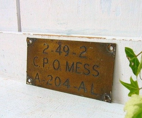 アメリカ海軍・真鍮製・40’sアンティーク・船内プレート/標示プレート USA