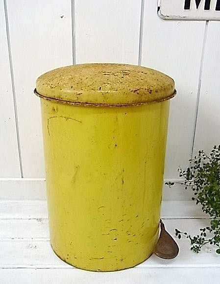 【Sanette】イエロー・ヴィンテージ・ダストボックス/ペダルペール/ごみ箱 USA