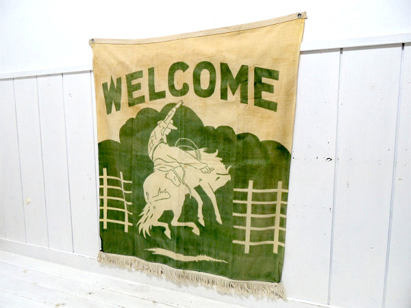 WELCOM カウボーイ US ビッグサイズ アンティーク&ビンテージ ウェルカムフラッグ 旗 看板