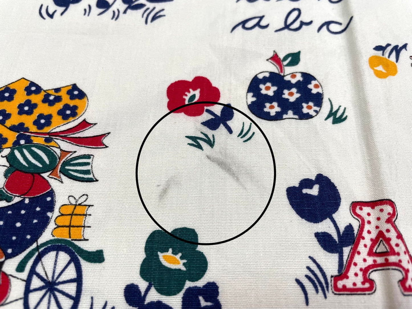 レトロな女の子 花柄 アルファベット 70's デッドストック ヴィンテージ ファブリック 生地 テキスタイル リメイク 手芸