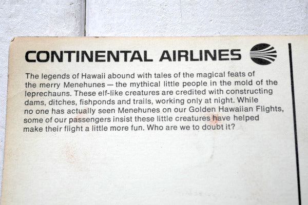 Hawaii ハワイ CONTINENTAL AIRLINES コンチネンタル エアーライン 航空 ヴィンテージ・絵葉書 ポストカード