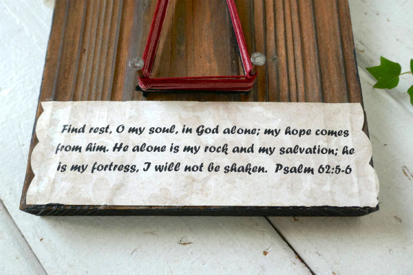 ストリングスアート ウォールデコ 木製 ヴィンテージ 十字架 クロス キリスト 聖品 聖書の言葉