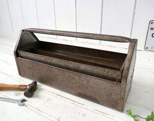 2段式 スチール製 ヴィンテージ ツールケース 工具箱 ツールバスケット ガレージ 収納ケース